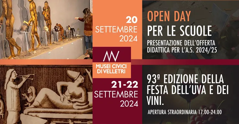 Musei Civici di Velletri. Venerdì 20 Settembre Open Day Scuole, e 93° Festa dell’Uva e dei Vini Sabato 21 e Domenica 22