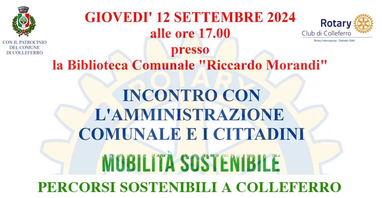 Colleferro. “Mobilità Sostenibile – Percorsi Sostenibili”. Con il Rotary Club Giovedì 12 Settembre ore 17 nella Biblioteca Comunale